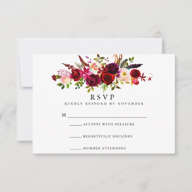 Burgundy Floral Watercolor RSVP (Front)
