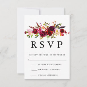 Burgundy Floral Watercolor RSVP Card