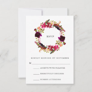 Burgundy Floral Watercolor RSVP Card
