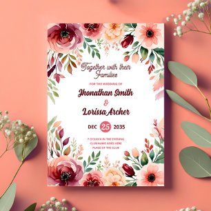 Burgundy Floral Watercolor Wedding Invitation