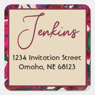 Burgundy Floral Watercolor Wedding Square Sticker