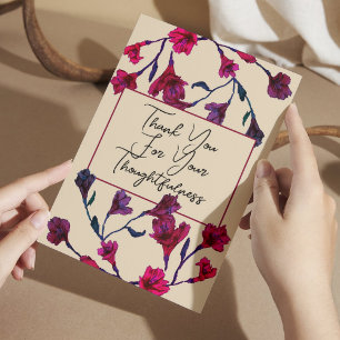 Burgundy Floral Watercolor Wedding Thank You Card