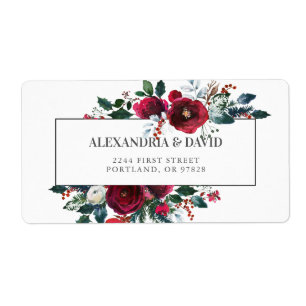 Burgundy Floral Wedding Address Labels