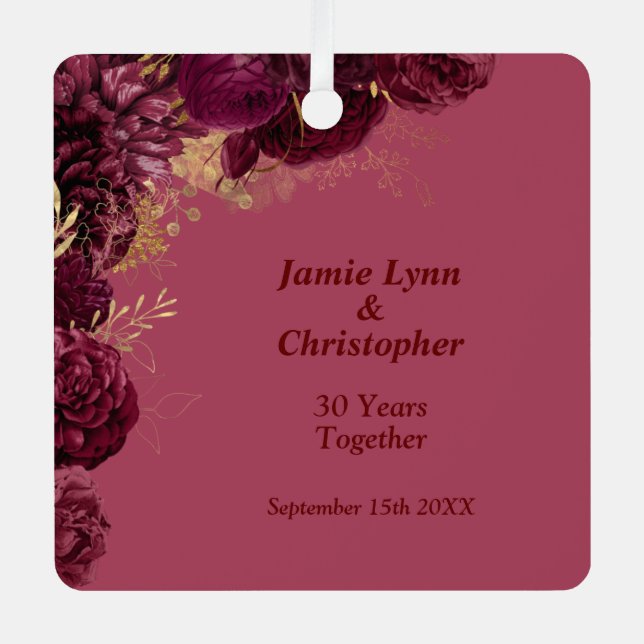 Burgundy Floral Wedding Anniversary Metal Tree Decoration (Front)