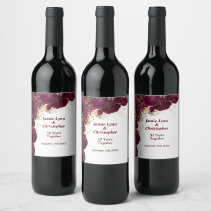 Burgundy Floral Wedding Anniversary Wine Label