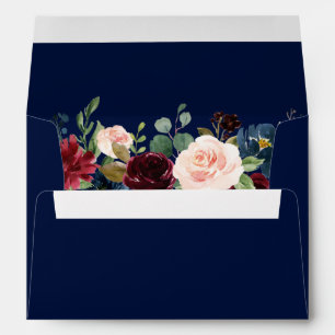 Burgundy Floral Wedding Blue Invitation Envelope