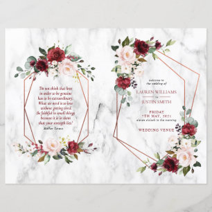 Burgundy Floral Wedding Booklet Program 1/2 pages
