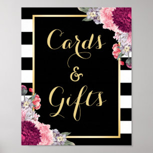 Burgundy Floral Wedding Cards and Gifts Sign