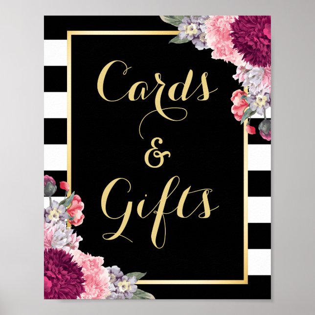 Burgundy Floral Wedding Cards and Gifts Sign (Front)