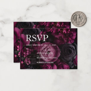 burgundy floral wedding design featuring rich wine card