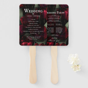 burgundy floral wedding design featuring rich wine hand fan