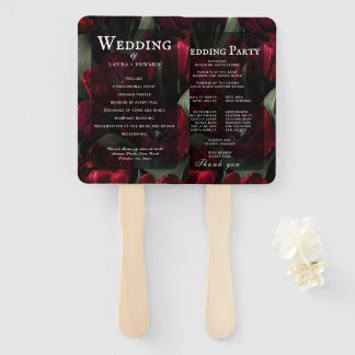 burgundy floral wedding design featuring rich wine hand fan