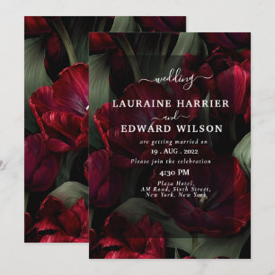burgundy floral wedding design featuring rich wine invitation