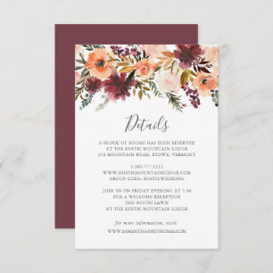 Burgundy Floral Wedding Details Card