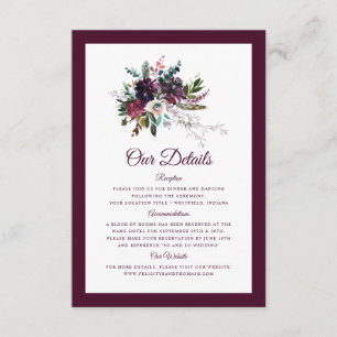 Burgundy Floral Wedding Details Enclosure Card