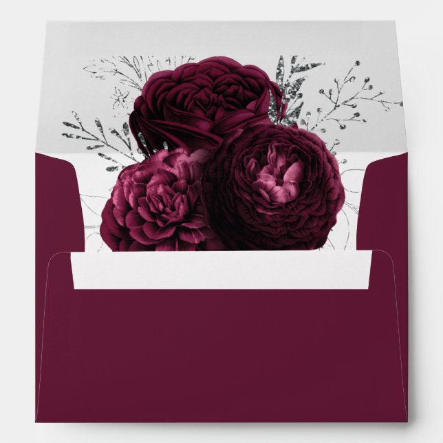 Burgundy Floral Wedding Envelope (Back (Bottom))