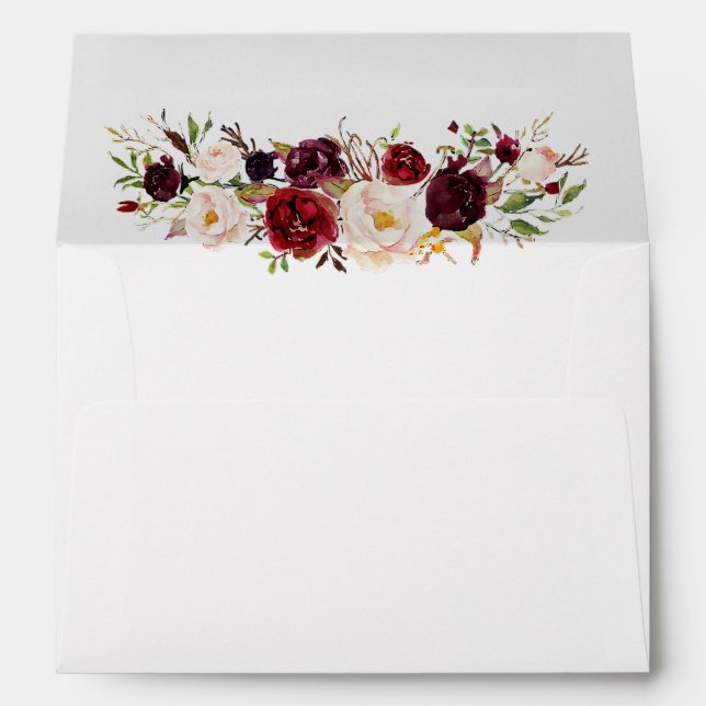 Burgundy Floral Wedding Envelope (Back (Bottom))