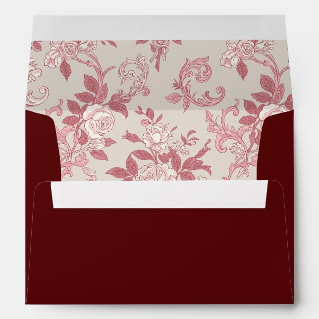 Burgundy Floral Wedding Envelope With Liner (Back (Bottom))