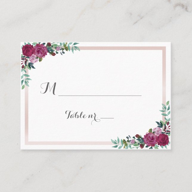 Burgundy Floral Wedding escort card (Front)