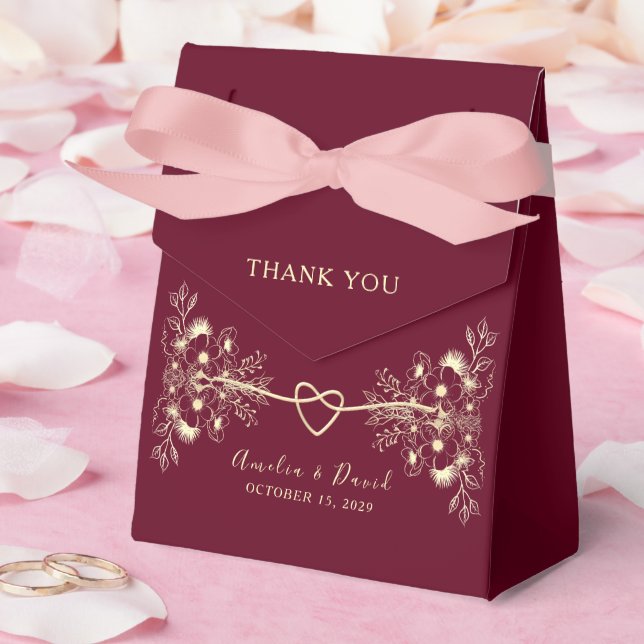Burgundy Floral Wedding Favour Box (Wedding)