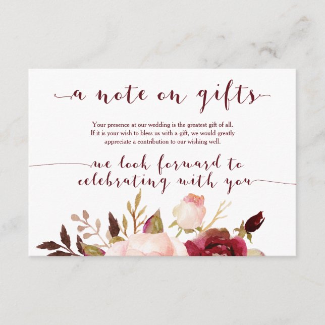 Burgundy Floral Wedding Gifts Card (Front)
