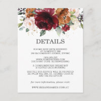 Burgundy Floral Wedding Guest Details Information