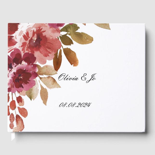 Burgundy floral wedding guestbook  (Front)