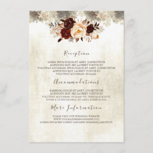 Burgundy Floral Wedding Information Guest Card