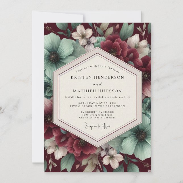 Burgundy Floral Wedding Invitation (Front)