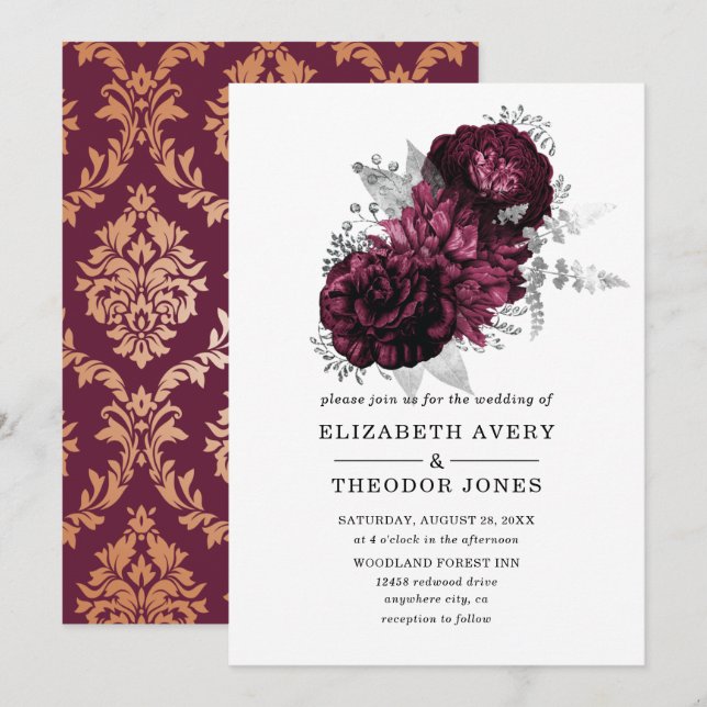 Burgundy Floral Wedding Invitation (Front/Back)