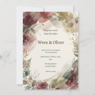 Burgundy Floral Wedding Invitation