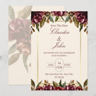 Burgundy Floral Wedding Invitation
