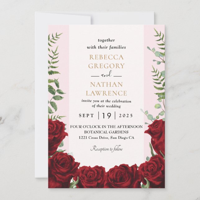 burgundy floral wedding invitation (Front)