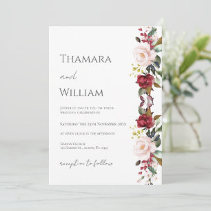 Burgundy Floral Wedding  Invitation