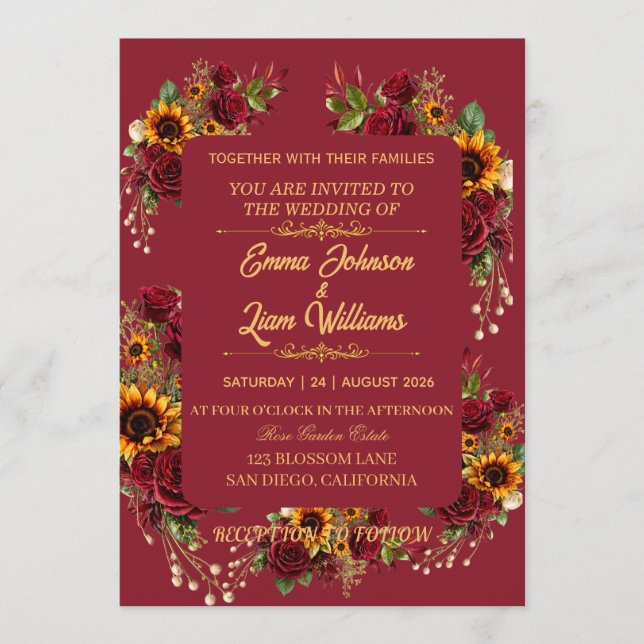 Burgundy Floral Wedding Invitation (Front)