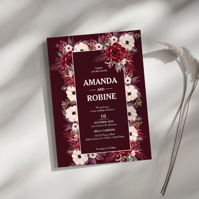 Burgundy Floral Wedding Invitation (Creator Uploaded)