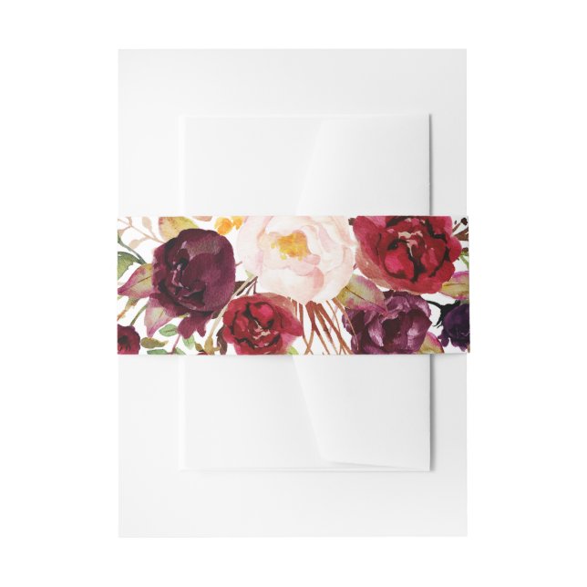 Burgundy Floral Wedding Invitation Belly Band (Front Example)