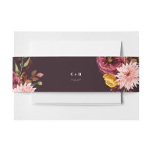 Burgundy Floral Wedding Invitation Belly Bands