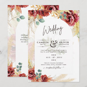 Burgundy Floral Wedding Invitation Digital Option