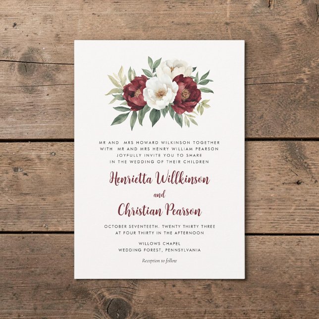 Burgundy Floral Wedding Invitation Script (Creator Uploaded)