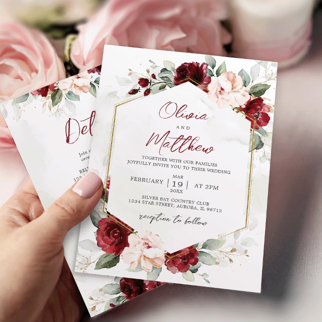 Burgundy Floral Wedding Invitation with Details (Creator Uploaded)