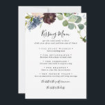 Burgundy Floral Wedding Kissing Menu Game Card<br><div class="desc">This burgundy floral wedding kissing menu game card is perfect for a modern wedding reception. The elegant boho design features watercolor navy,  blush pink and wine shade flowers with artistic penciled details.</div>