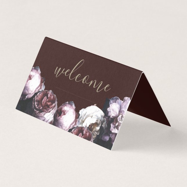 Burgundy Floral Wedding Meal Placement Card (Back)