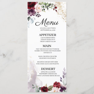Burgundy Floral Wedding Menu Invitation