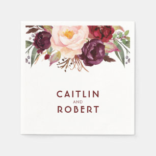Burgundy Floral Wedding Napkin