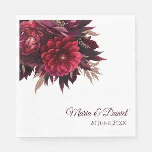 Burgundy Floral Wedding Napkin
