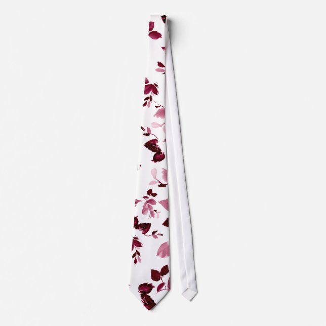 Burgundy Floral Wedding Necktie (Front)