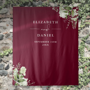 Burgundy Floral Wedding Photo Booth Backdrop Tapestry
