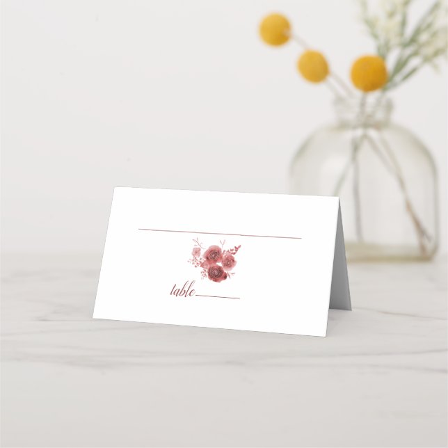 Burgundy floral Wedding Place Card (Front)