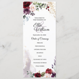 Burgundy Floral Wedding Program Invitation